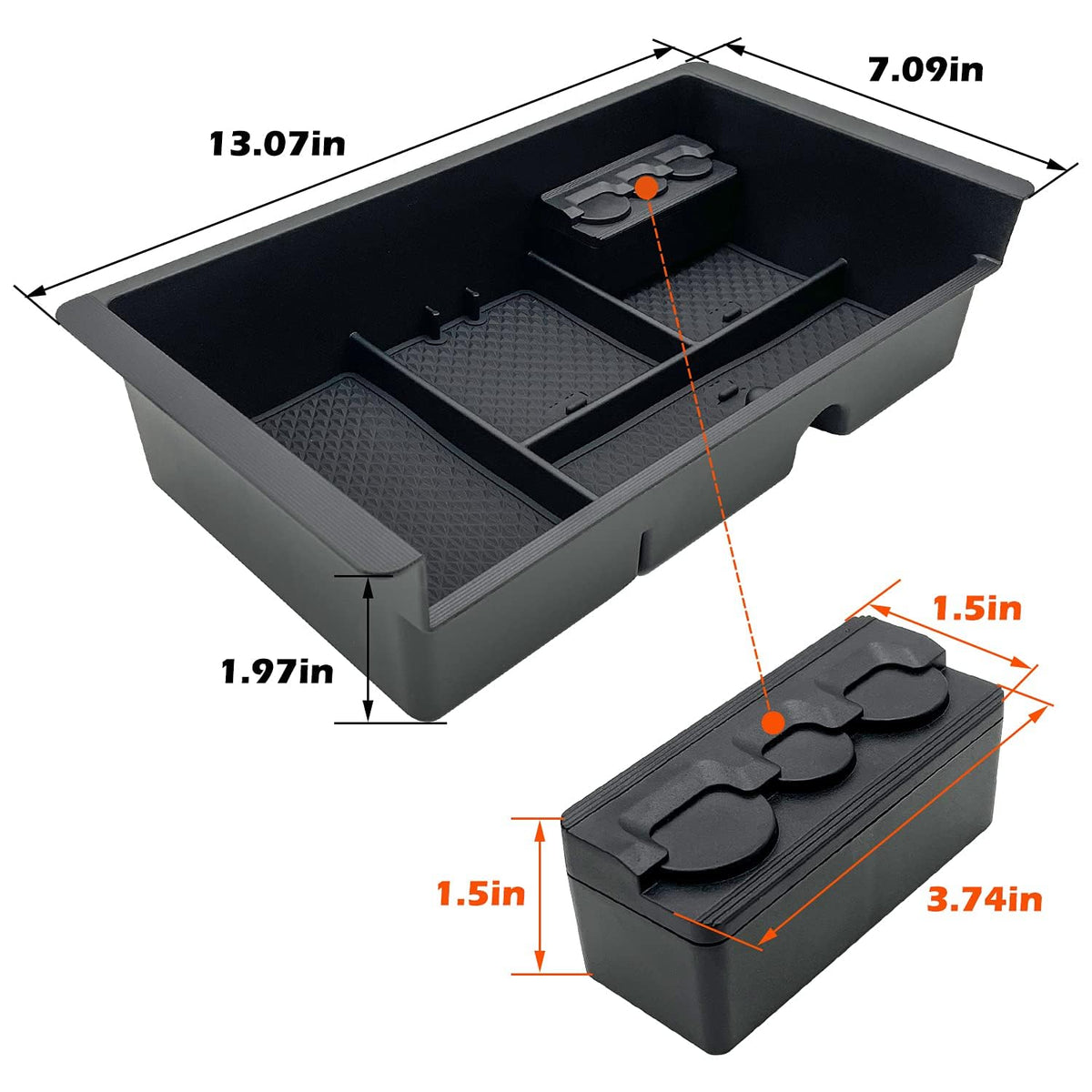 JOJOMARK tray installed in GMC Sierra armrest keeping items secure and quiet