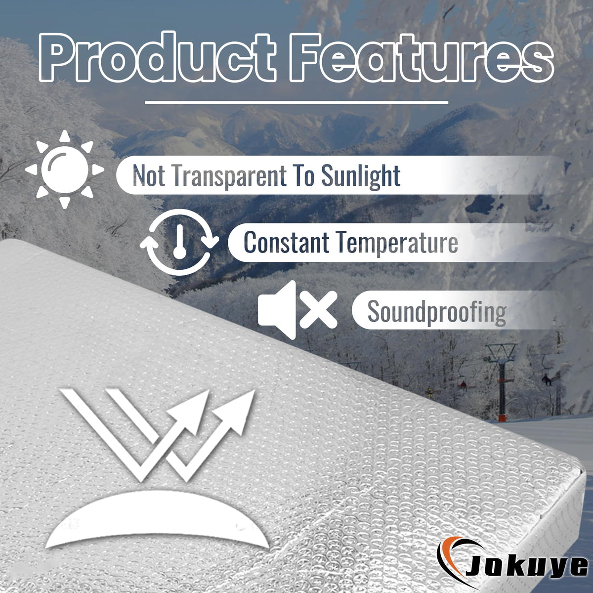 Jokuye product label highlighting 1-year warranty and feature list