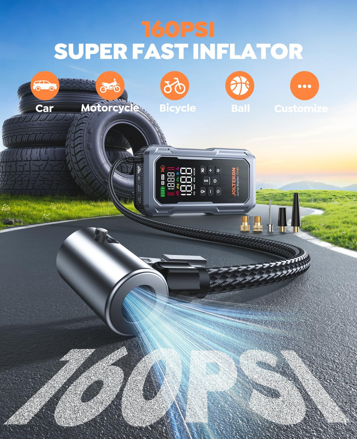Joltekon smart display and controls clear readout for precise inflation