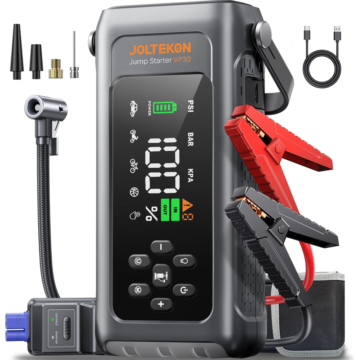 Joltekon front view showing handle and portability benefit