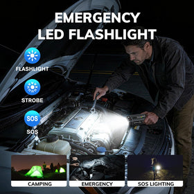 Jomgand LED flashlight modes showing SOS and strobe for roadside signaling benefit