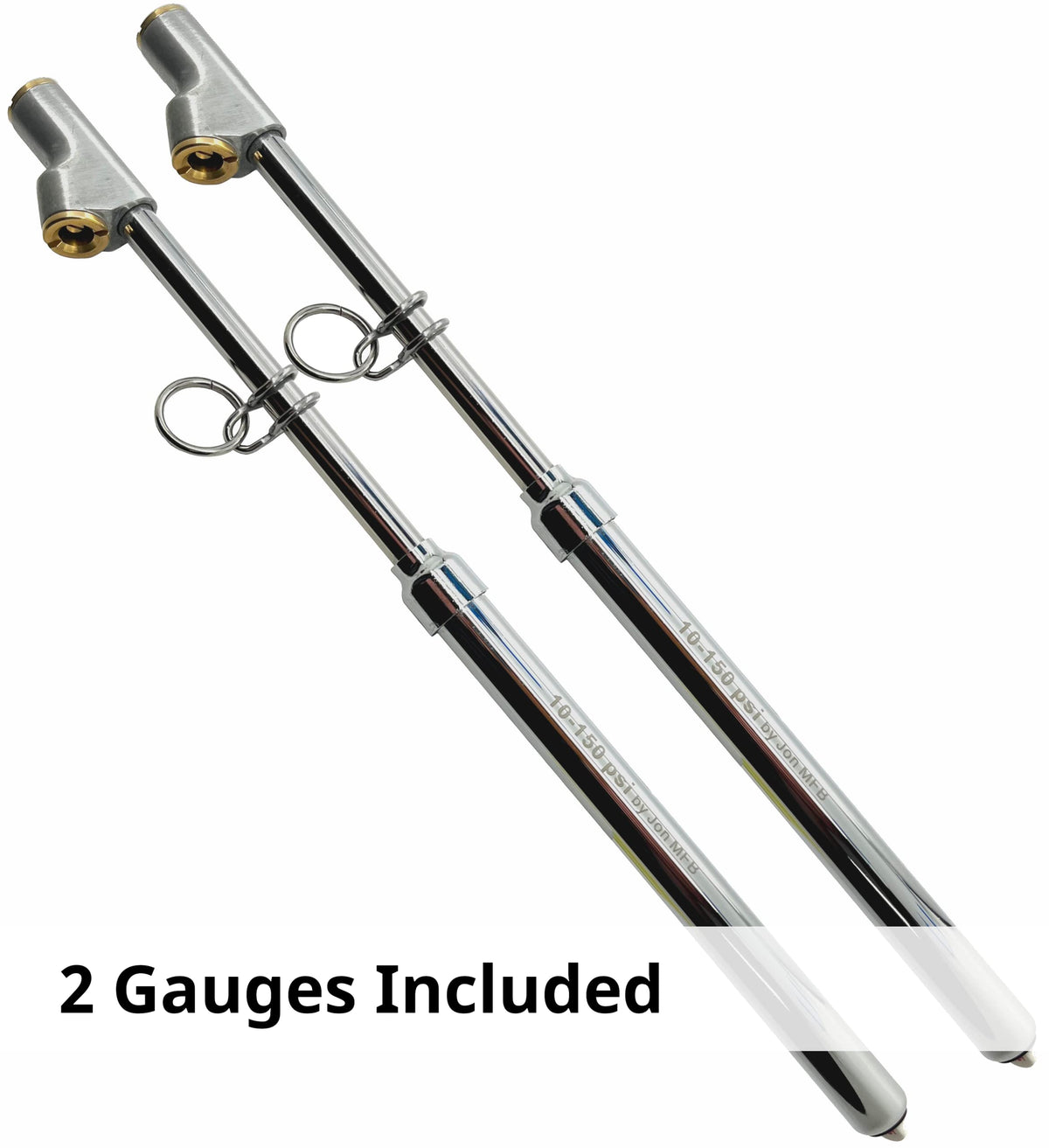 Jon MFB two-gauge pack next to ruler showing size and ready-to-store convenience