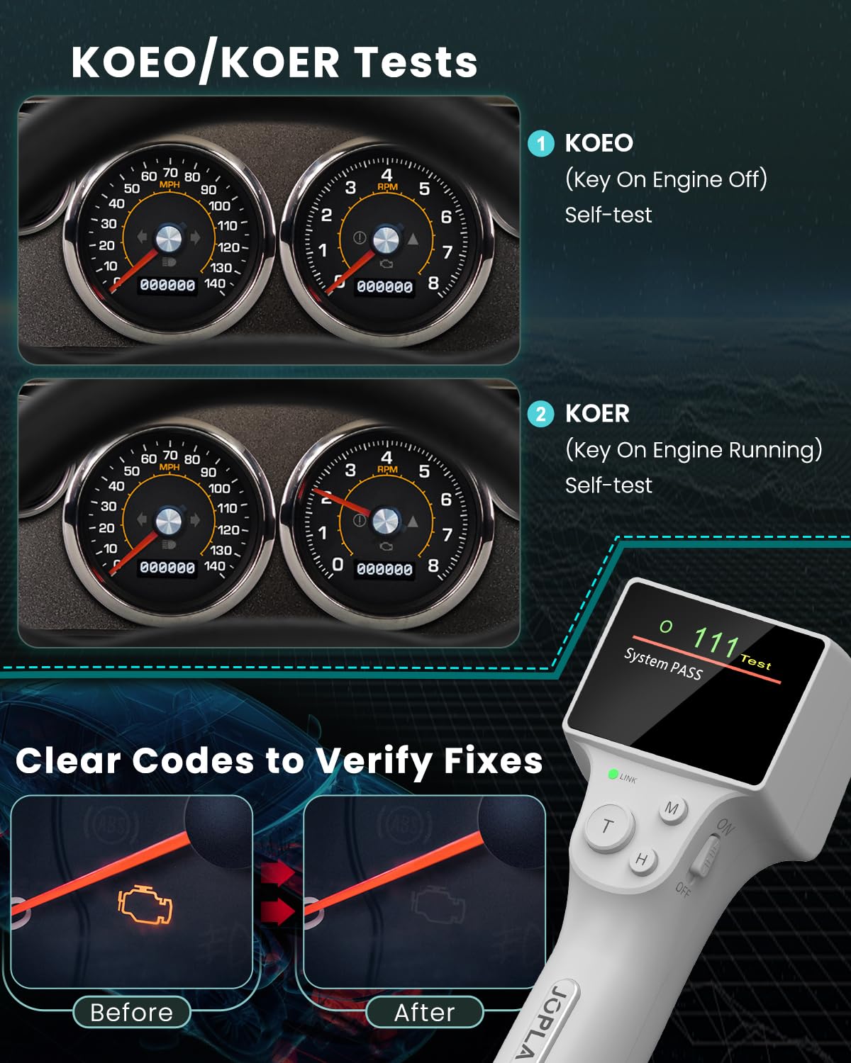 JOPLAY OBD1 long 9-foot cable stretched to show in-seat reach and workshop convenience