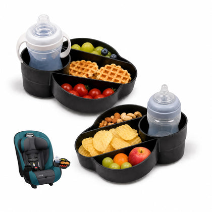 Joregobo front view of replacement tray showing cup holder and snack area for tidy travel