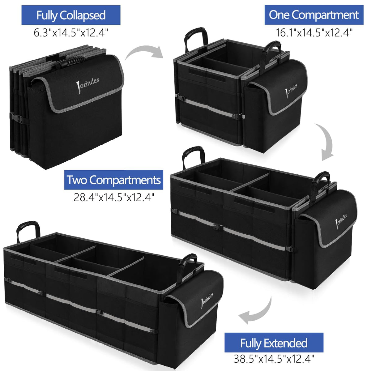 Jorindes folded compact organizer stored like a laptop to save trunk space when not in use