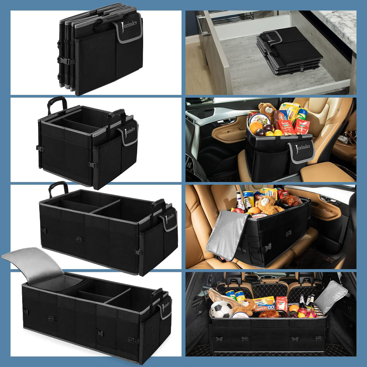 Jorindes side pockets and mesh storing small items for quick access
