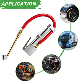 JOROY inflator in use on car tire showing easy, accurate inflation