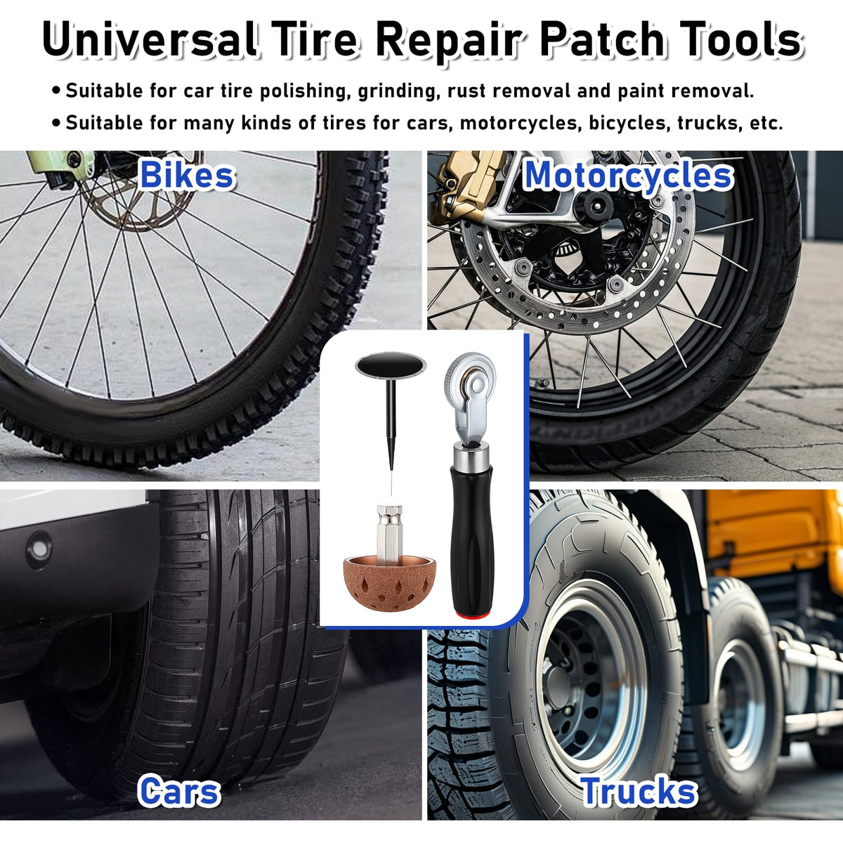 Josojoou in use on car tire showing field repair convenience and safety