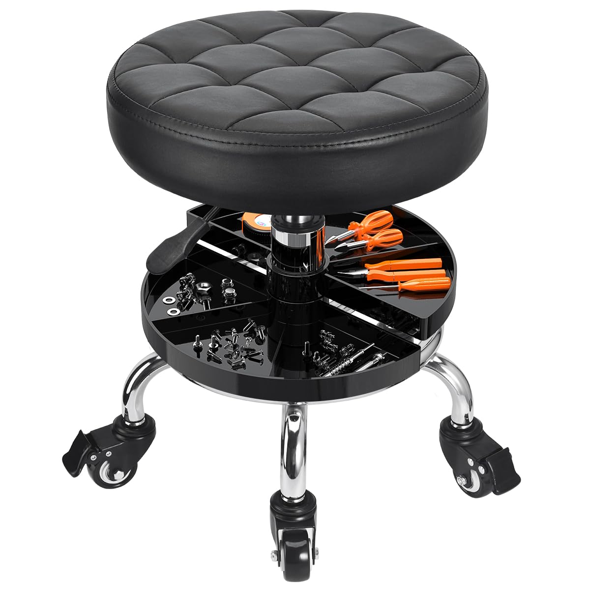 JOSTZHXIN front view of rolling stool showing seat and base, improves task accessibility