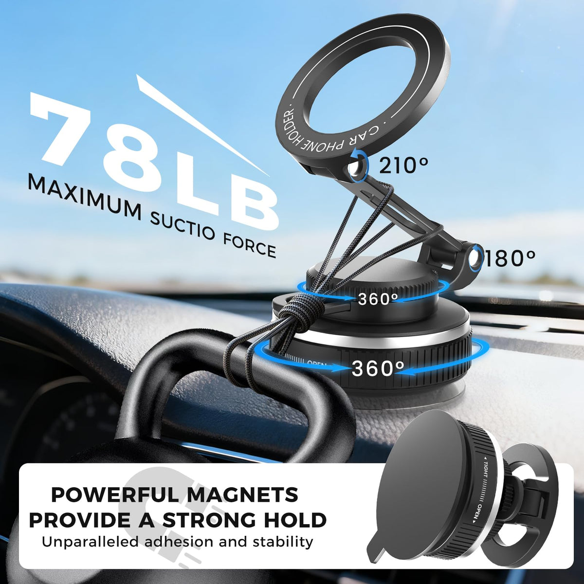 JOULPOUZA adjustable arm detail demonstrating 360° rotation and angle control