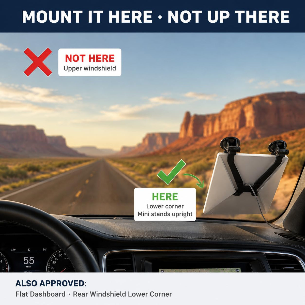 JOULPOUZA X26 mounted on a flat dashboard with Starlink Mini for low-profile use