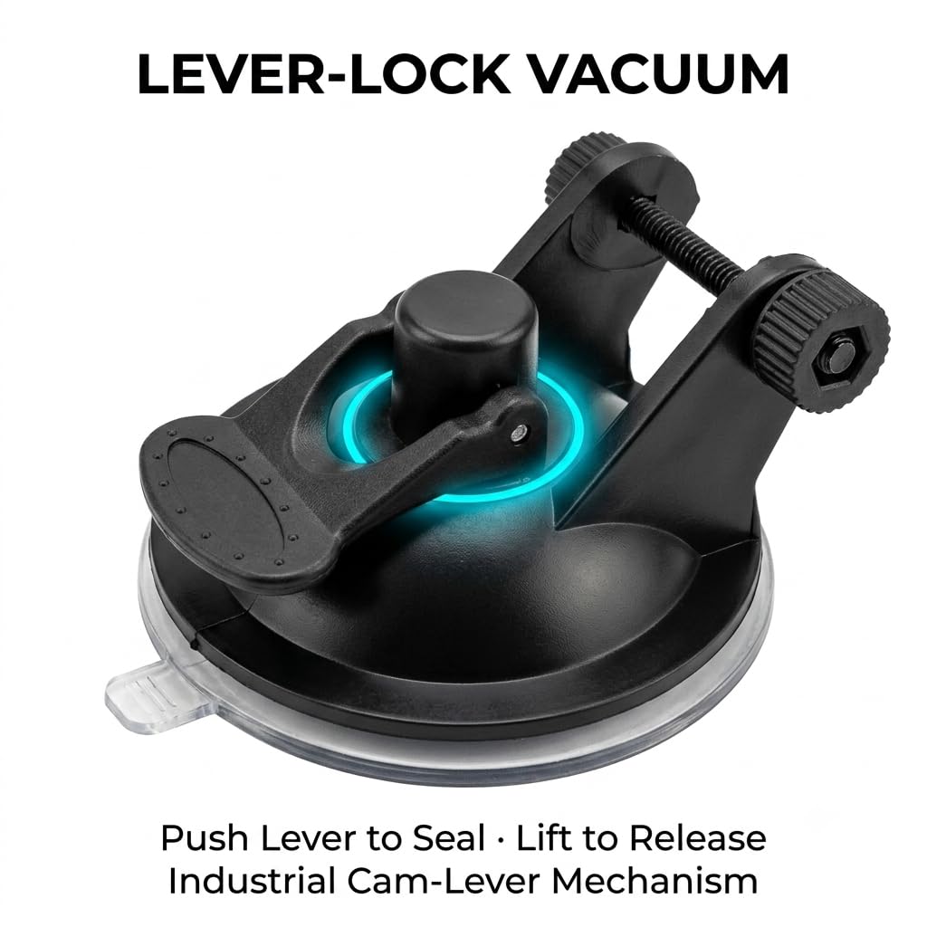 Detail of JOULPOUZA X26 suction cup sealing to glass for strong vacuum hold
