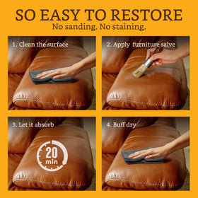 joyful spaces applying balm with sponge on leather sofa for quick restoration