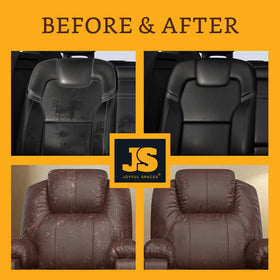 joyful spaces side-by-side before and after leather couch revival effect