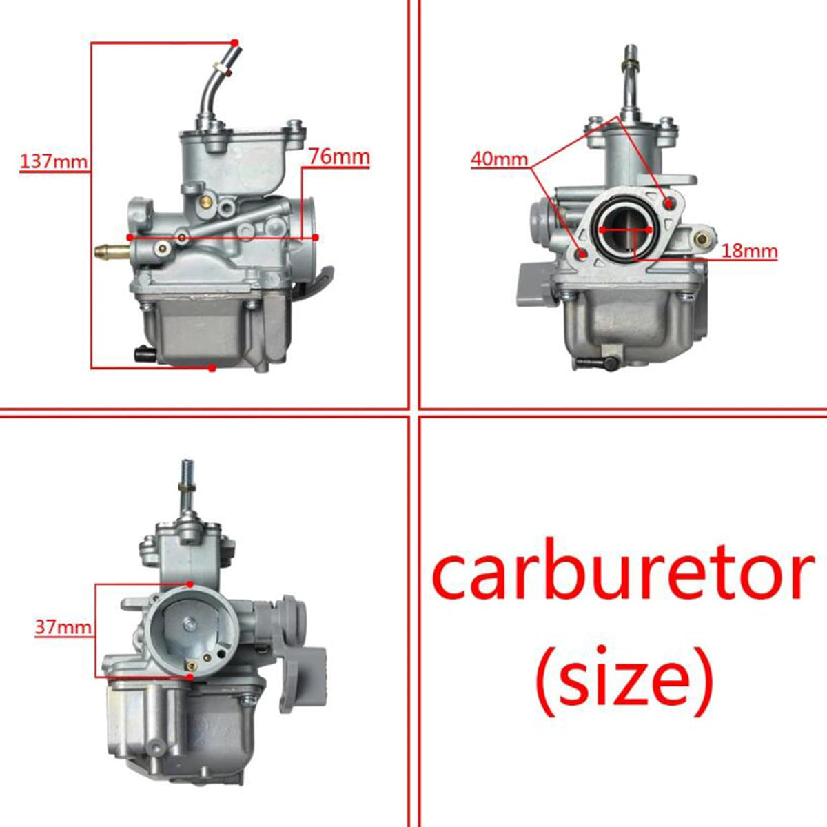 Joygowe carburetor label and fuel ports visible for correct connection guidance