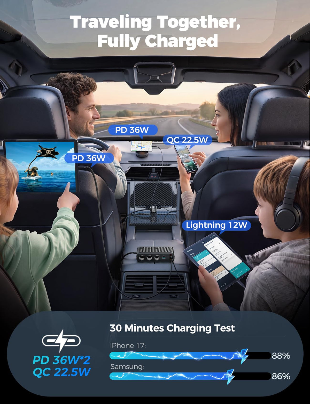 JOYROOM 3.3ft cable extension in use extending charge to back seats