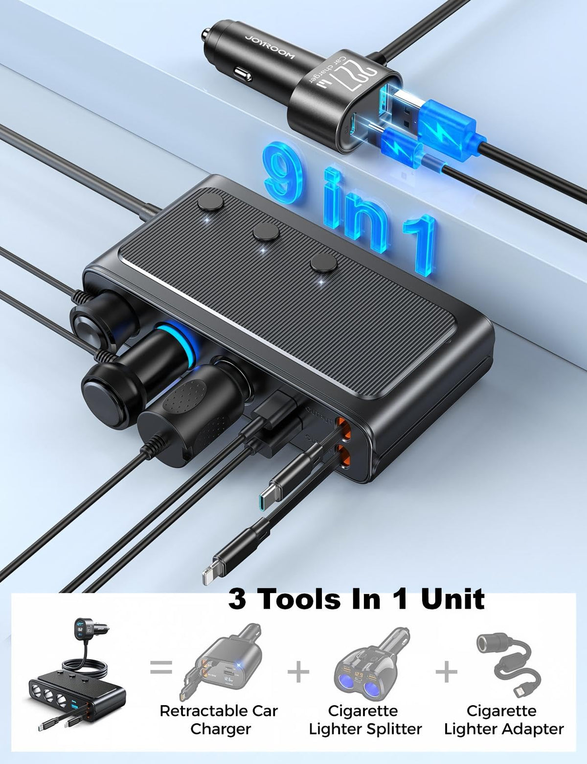 JOYROOM cigarette lighter socket close-up supporting heavy-duty accessories
