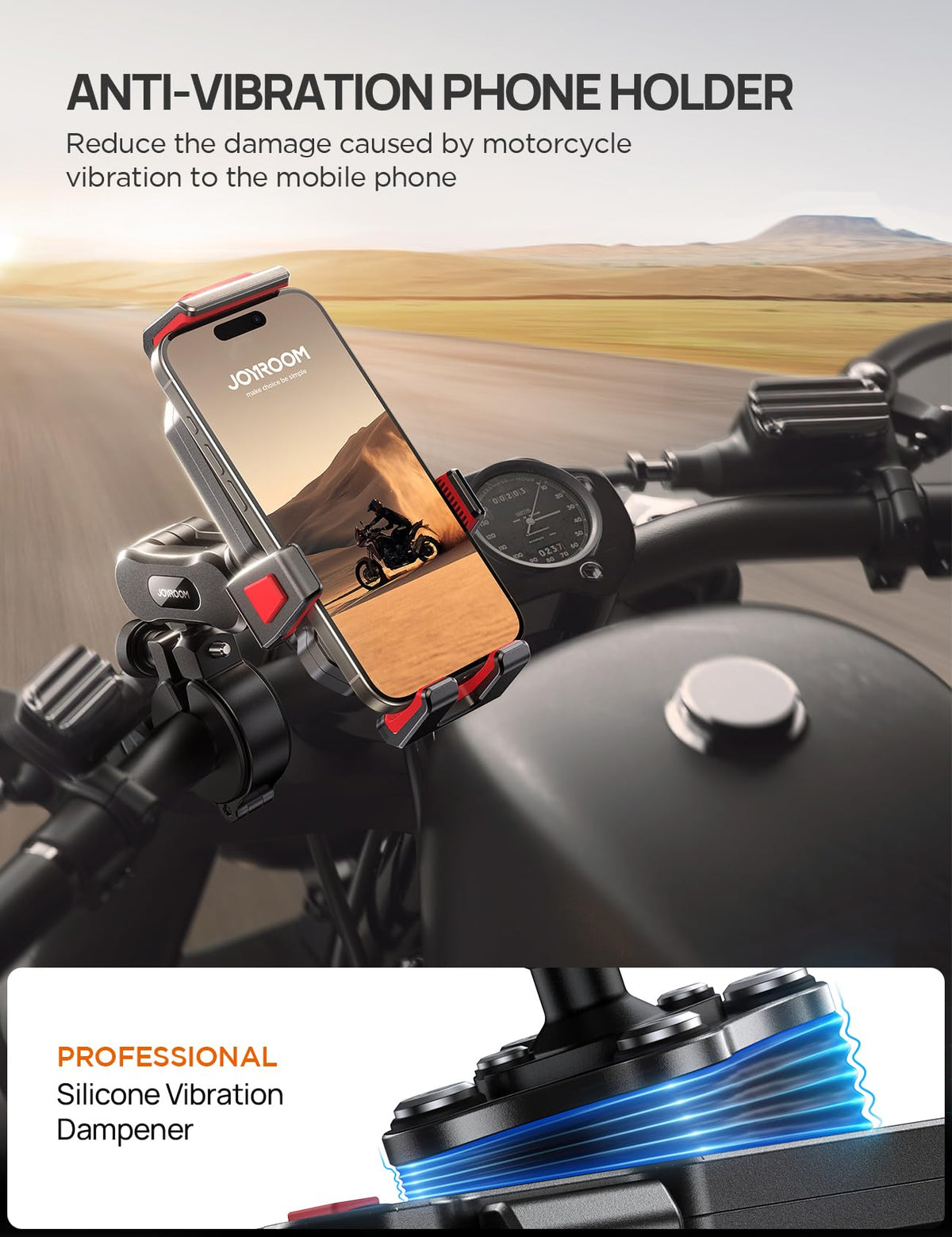 JOYROOM clamp arm with silicone pad protecting phone from scratches and shocks