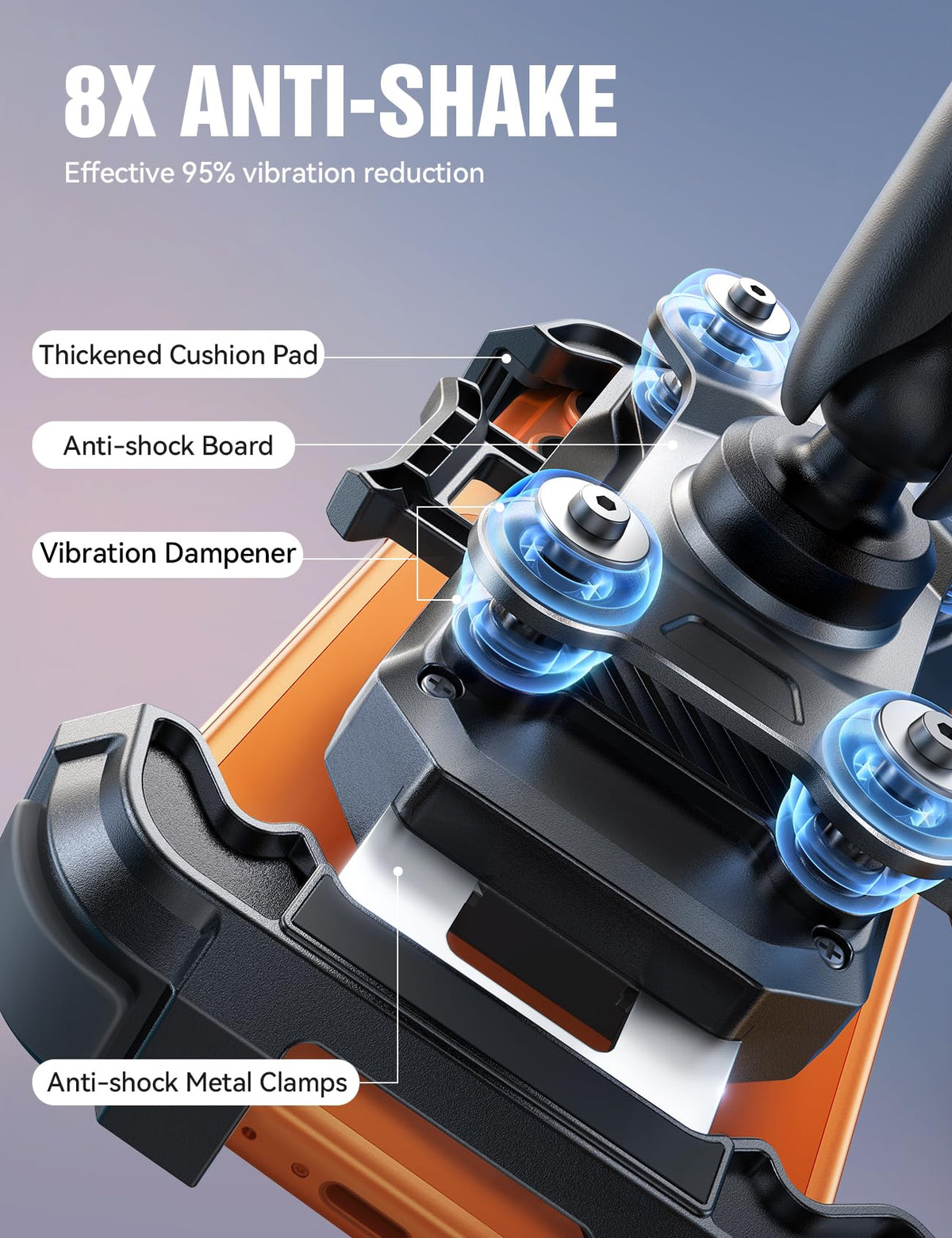 JOYROOM close-up of dual vibration dampener demonstrating shock reduction for smoother rides
