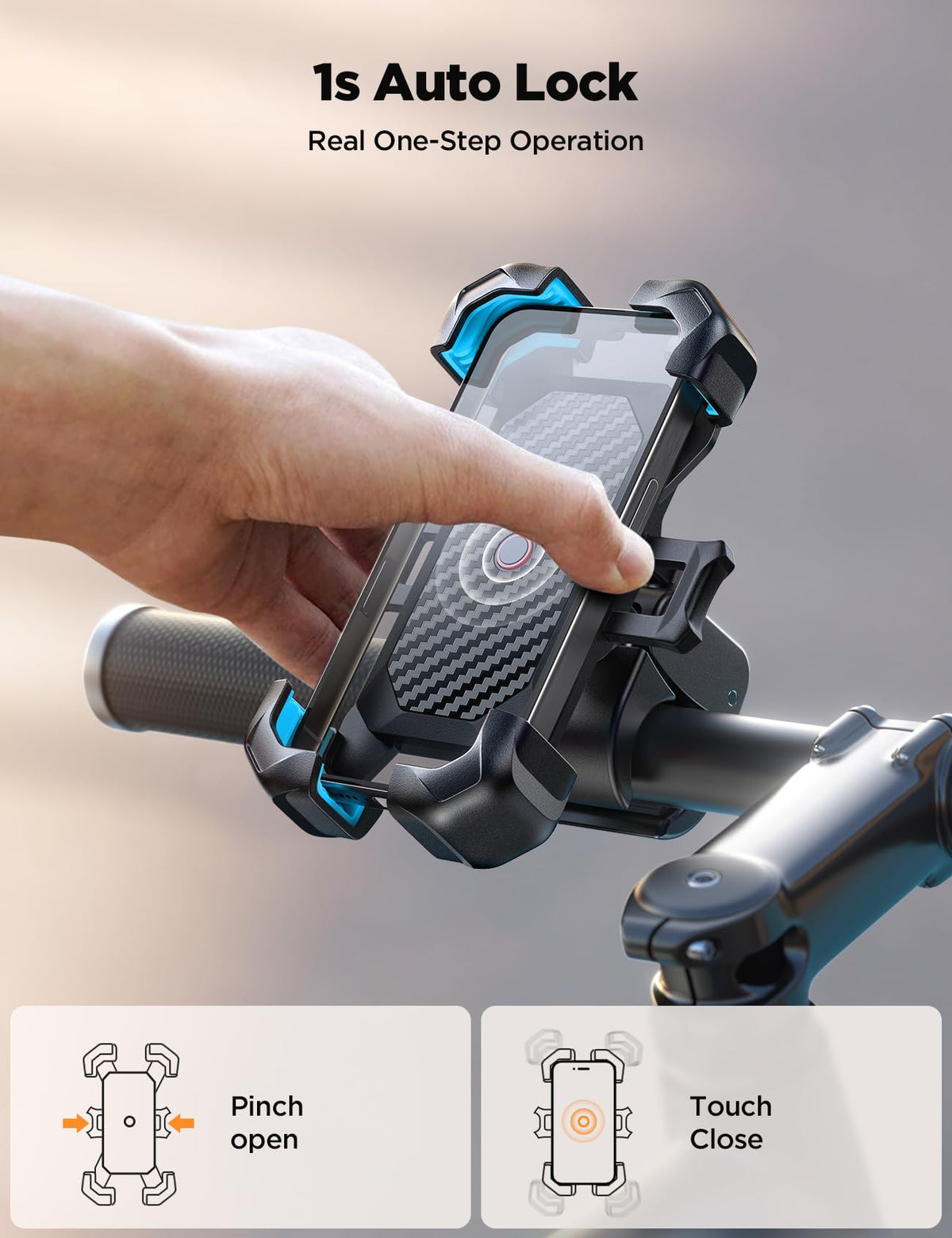 JOYROOM closeup of auto lock button demonstrating effortless one hand lock for easy operation