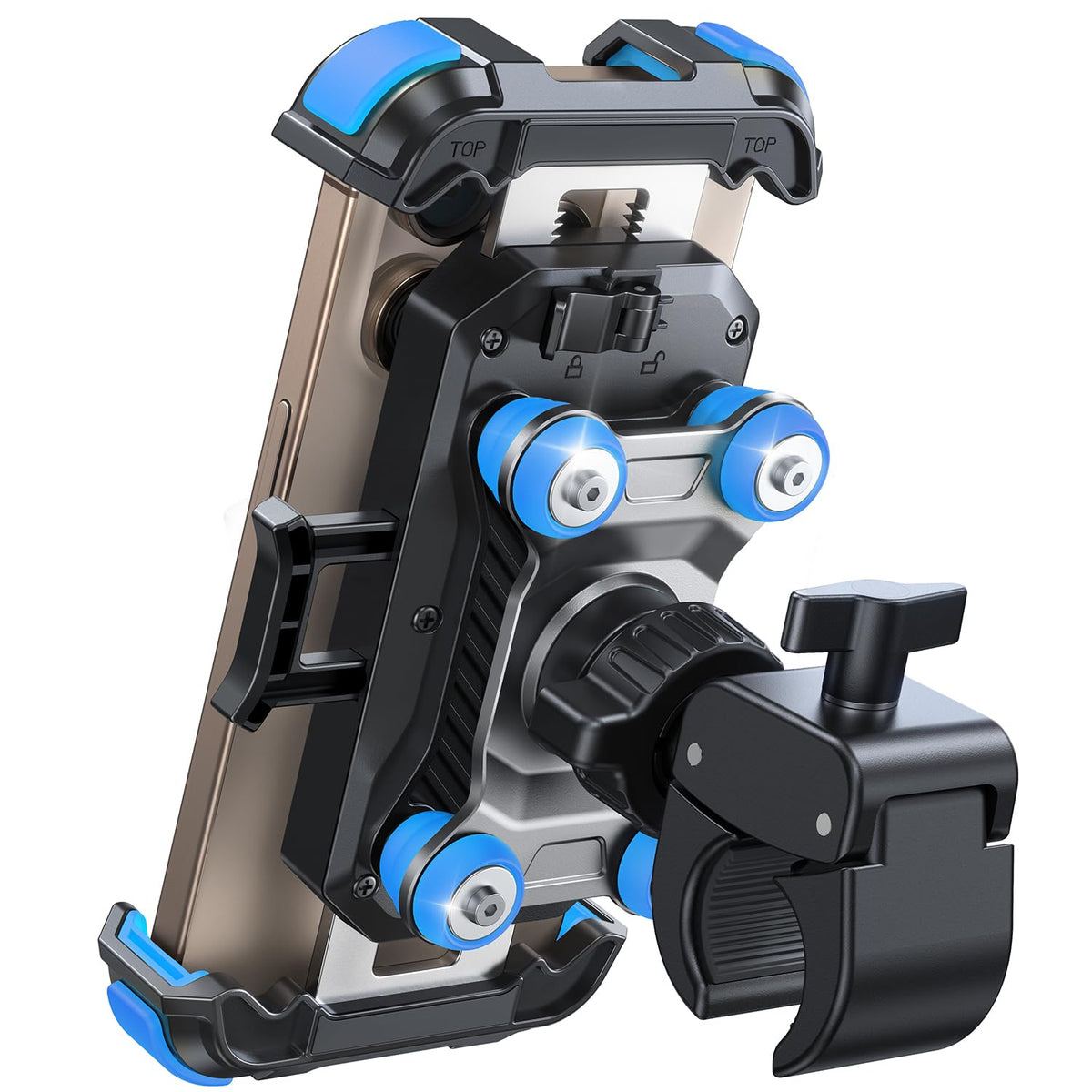 JOYROOM front view of blue mount showing secure grip and quick-lock benefit