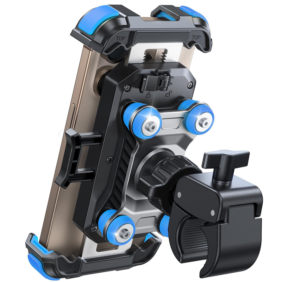 JOYROOM front view of blue mount showing secure grip and quick-lock benefit