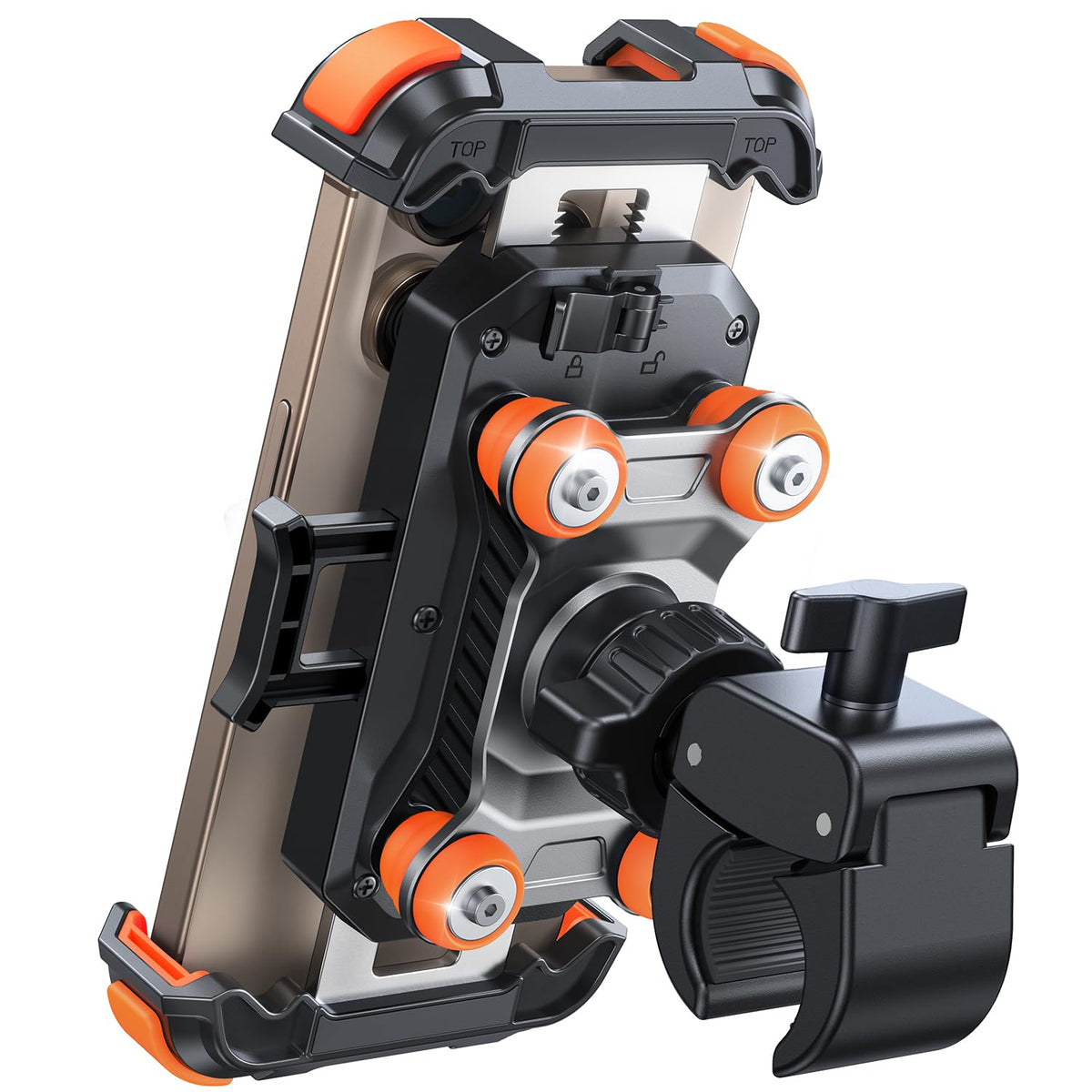 JOYROOM front view orange mount showing secure clamp and visible safety button for confidence