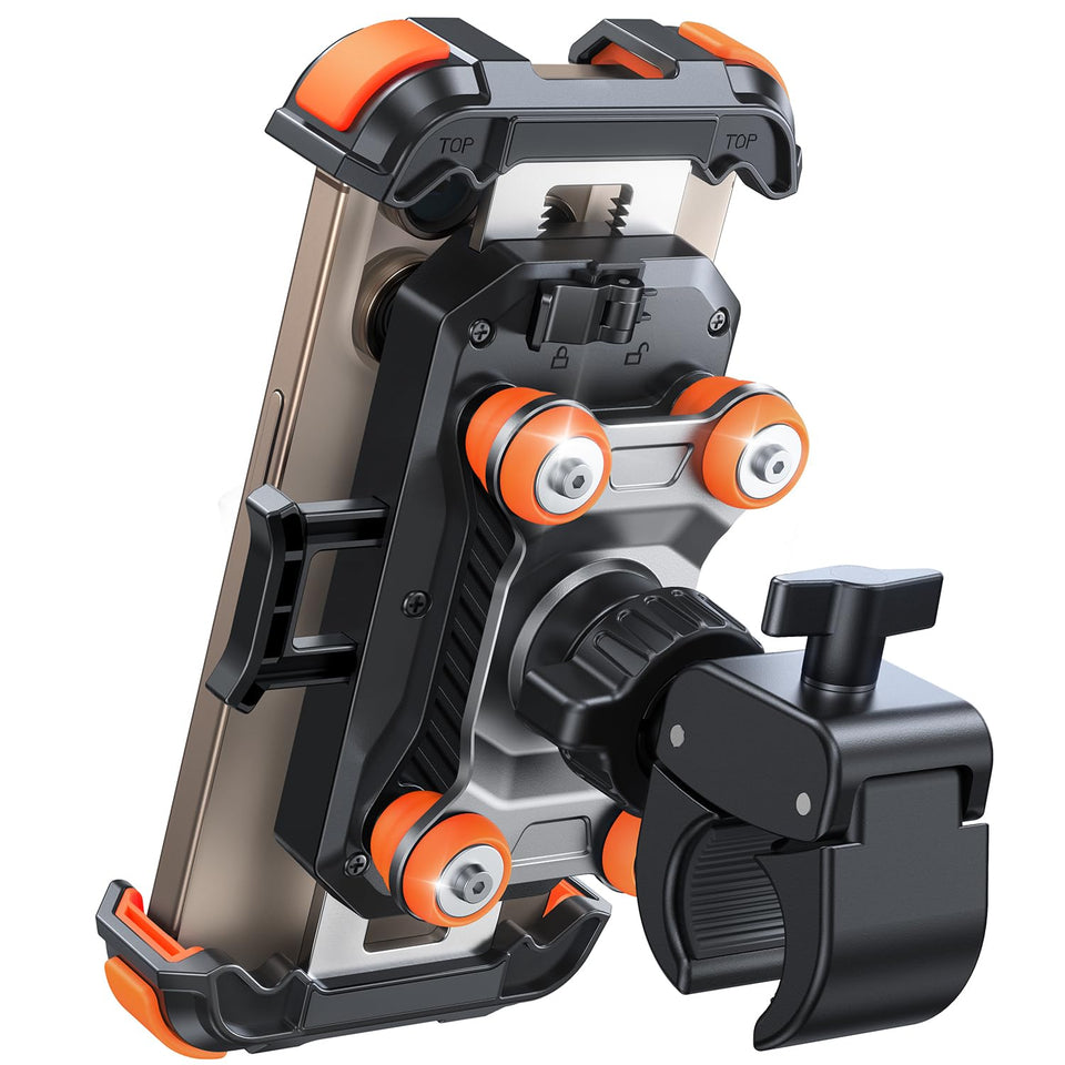 JOYROOM front view orange mount showing secure clamp and visible safety button for confidence