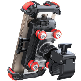 JOYROOM front view of red motorcycle phone mount showing compact design and secure grip