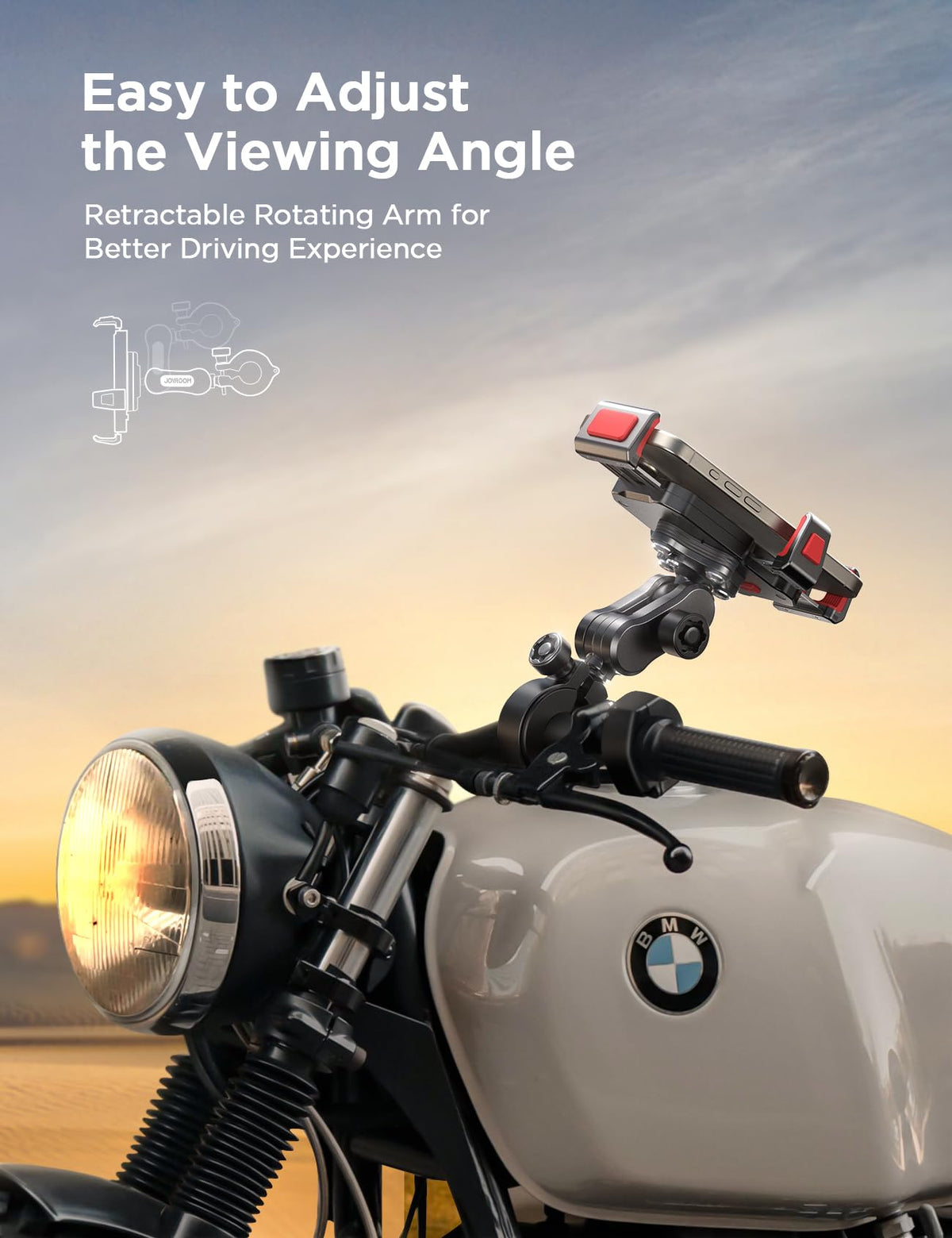 JOYROOM installed on motorcycle handlebar showing secure fit and stability