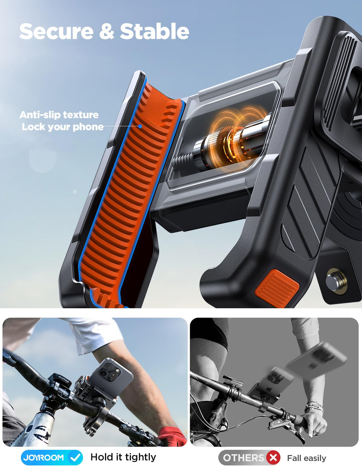 JOYROOM mounted on a motorcycle handlebar demonstrating stable fit and safety
