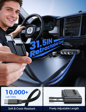 JOYROOM rear view with retractable cables extended delivering rear-seat power