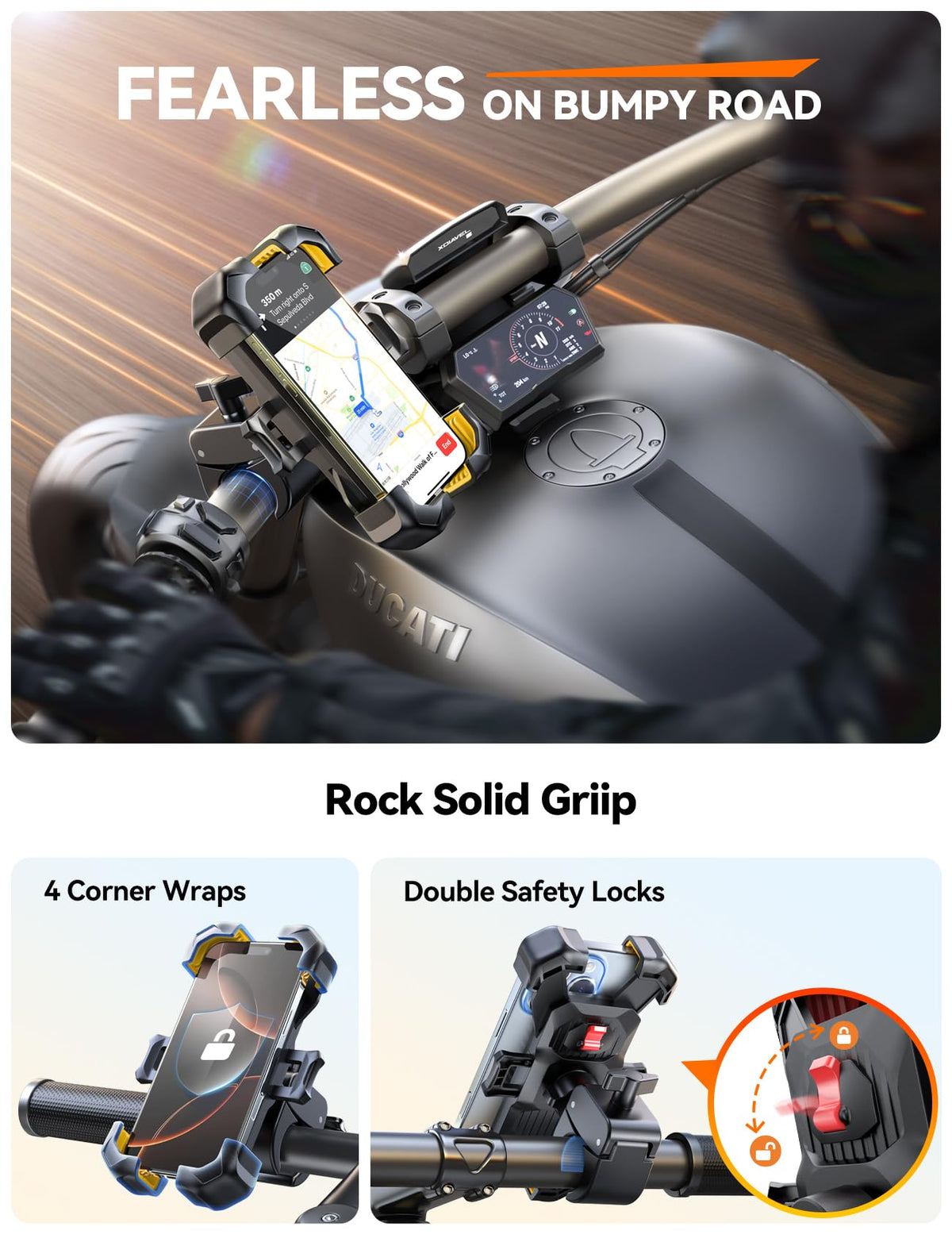 JOYROOM size comparison with phone and handlebar to show fit range