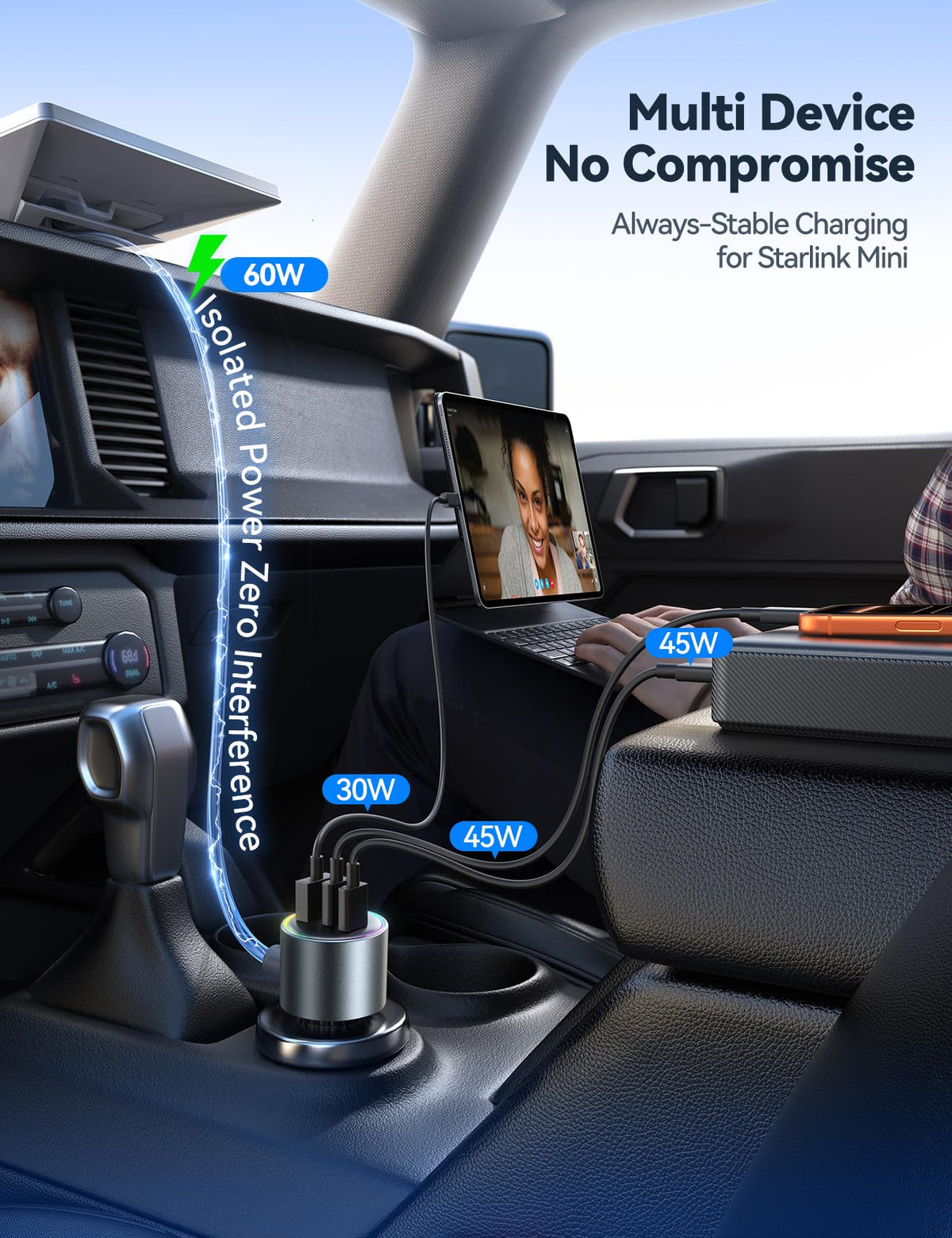 JOYROOM cigarette lighter plug inserted in vehicle delivering reliable power