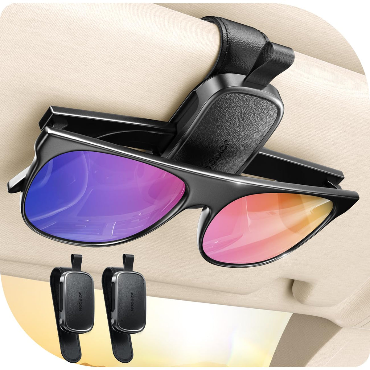 JOYROOM front view of visor clip showing compact profile and easy install benefit