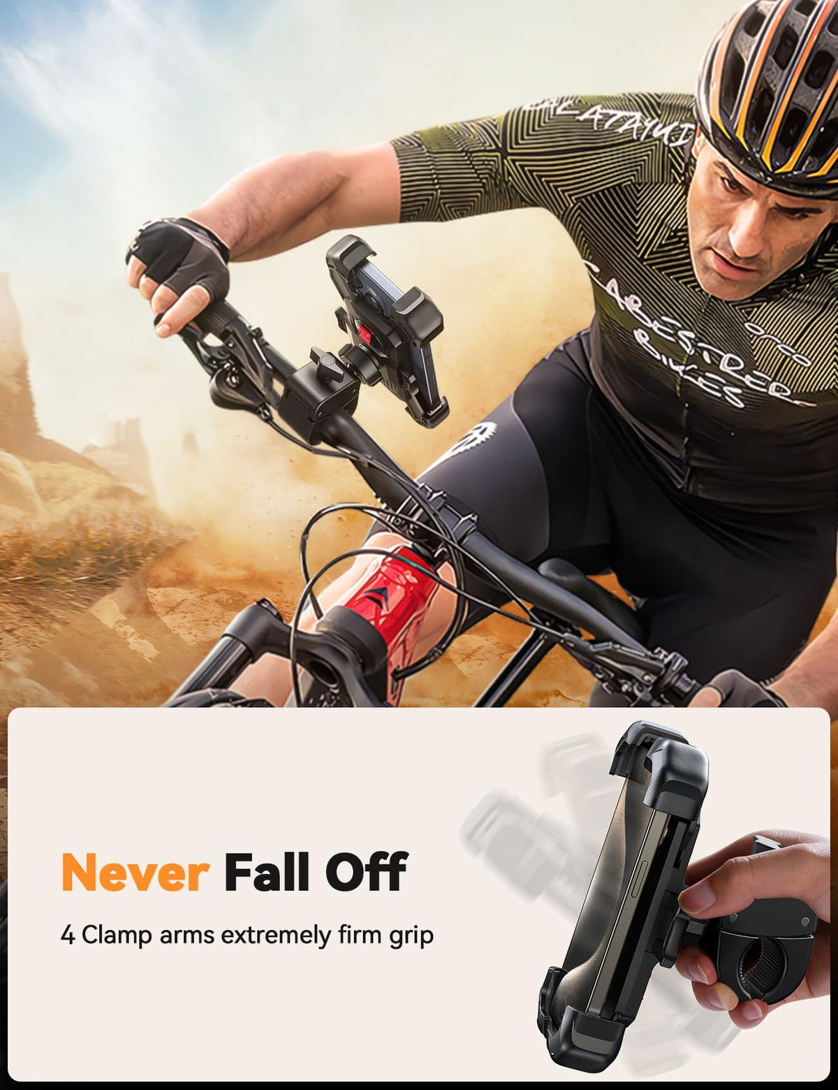 JOYROOM mounted with phone portrait on bike emphasizing stable ride visibility