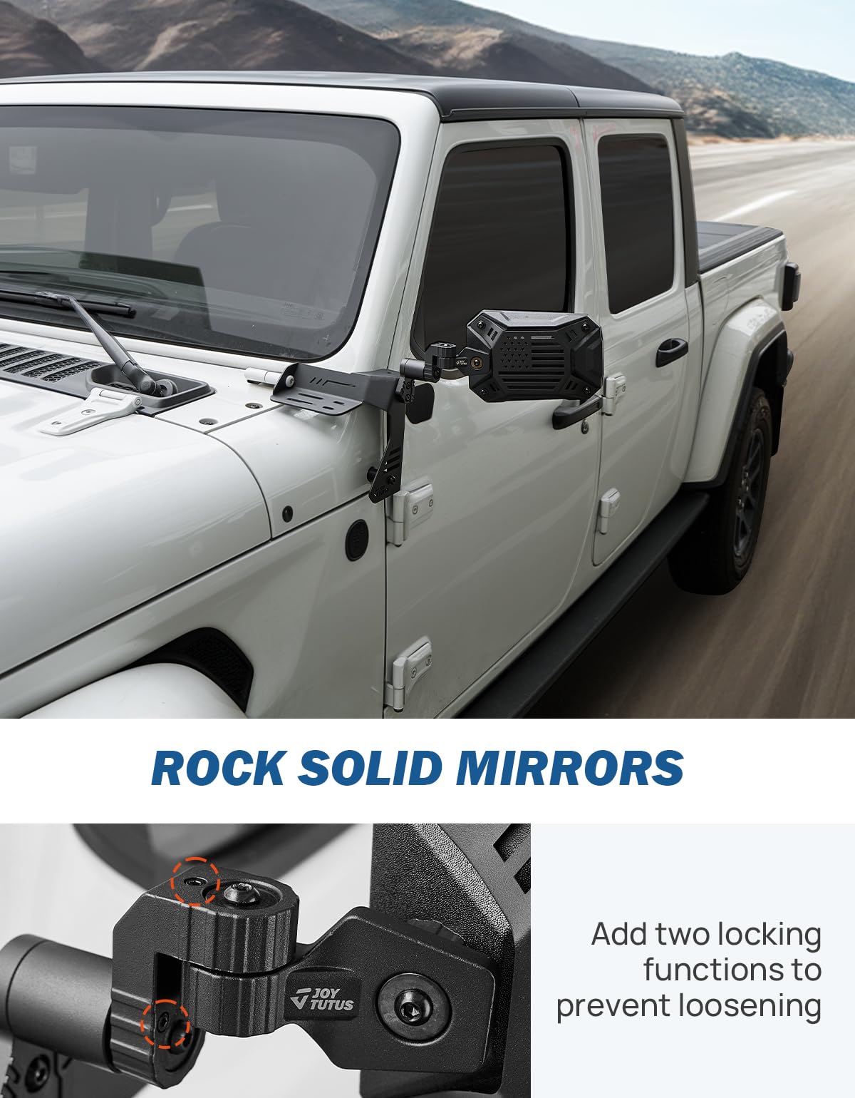 JOYTUTUS action camera mounted on mirror bracket showing secure accessory mount
