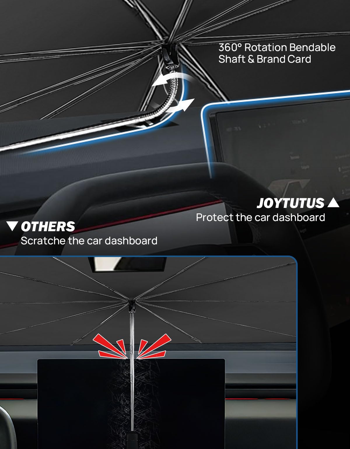 JOYTUTUS adjustable shaft detail demonstrating 360-degree positioning benefit