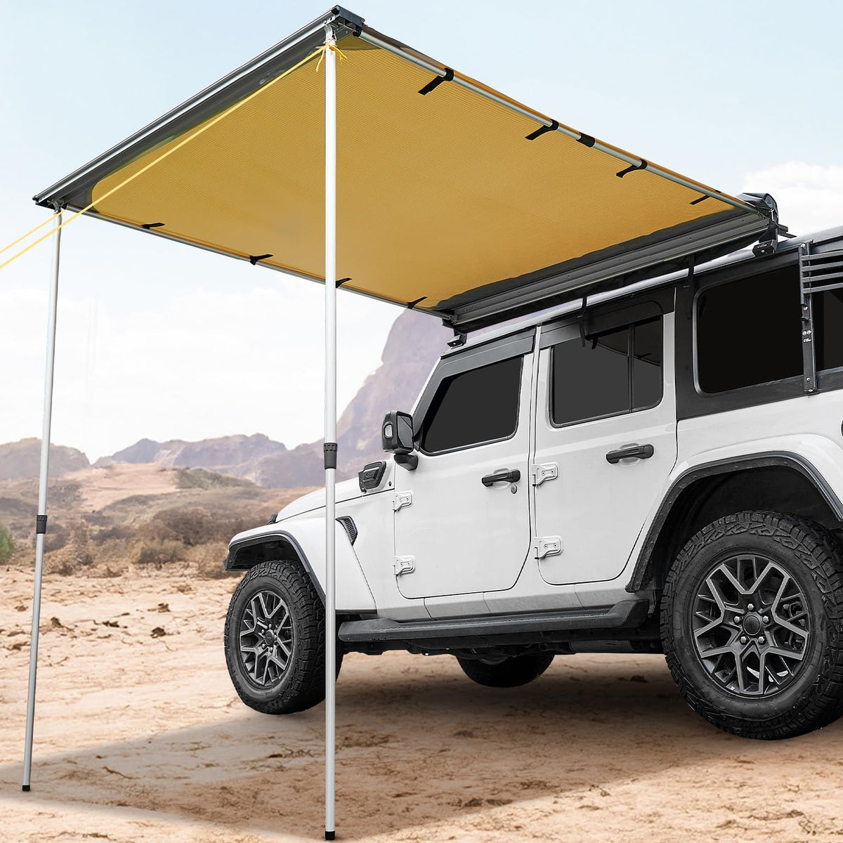 JOYTUTUS front-mounted awning on roof rack showing quick shade