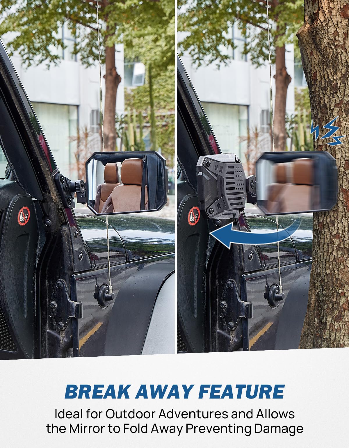 JOYTUTUS break-away hinge demonstrating impact protection on trails