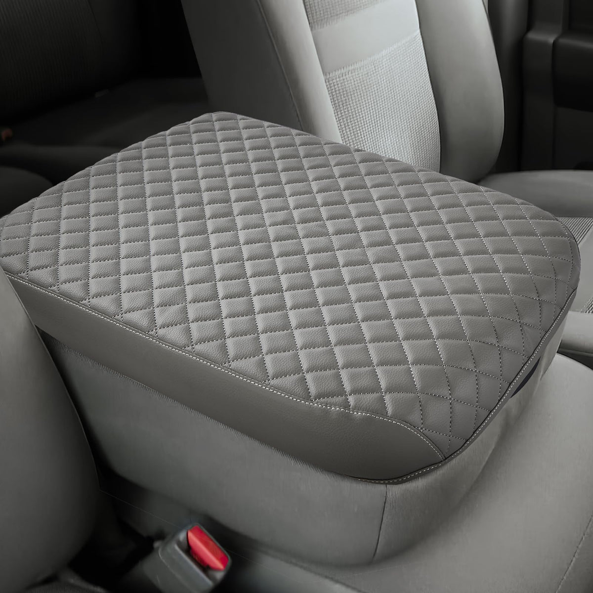 JOYTUTUS front view of gray center console cover shows neat fit and protection