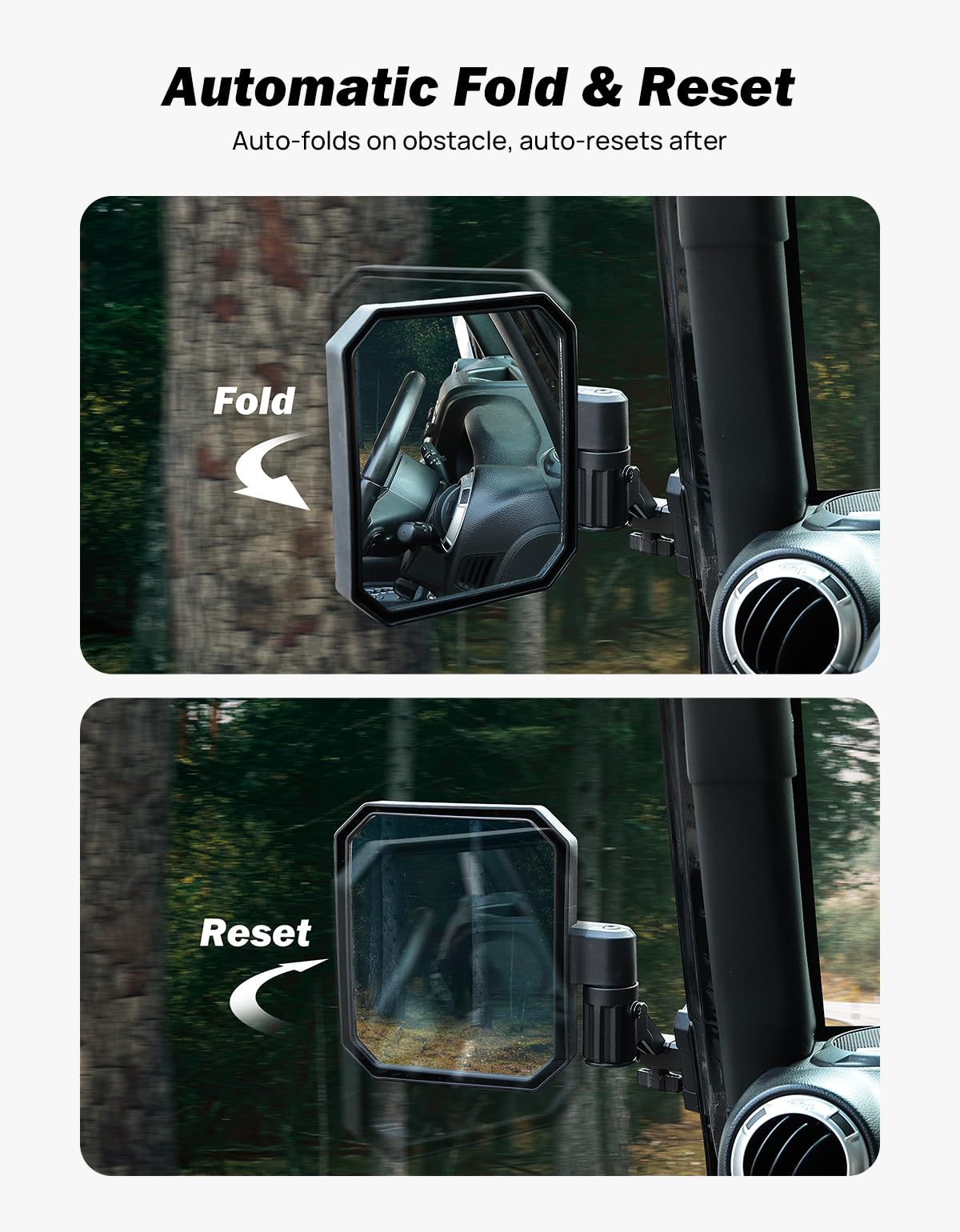 JOYTUTUS close-up of 9-inch mirror glass providing panoramic view