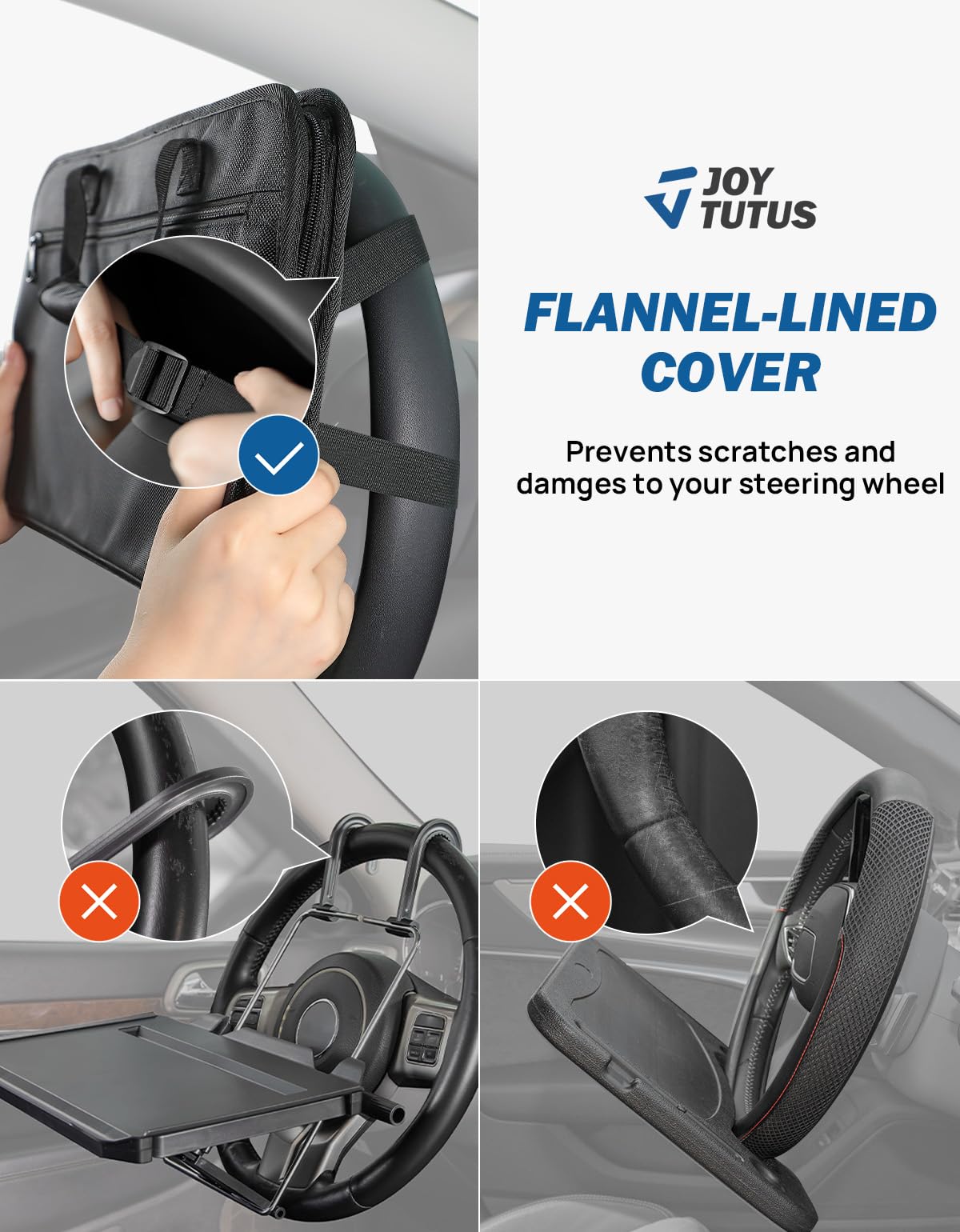 JOYTUTUS flannel pocket close-up protecting steering wheel from scratches and easy fit