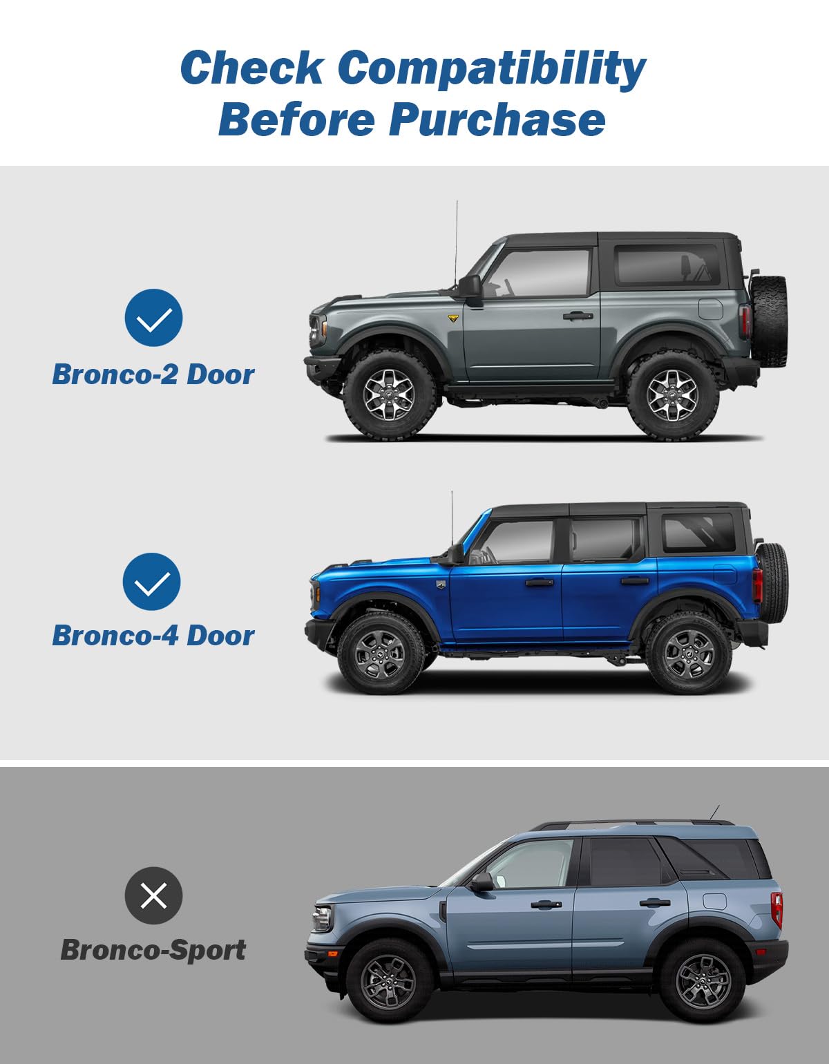 JOYTUTUS dimensions beside ruler showing scale and compatibility with Bronco doors