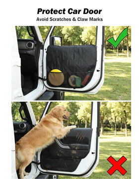 JOYTUTUS dog leaning on protector demonstrating scratch-resistance comfort