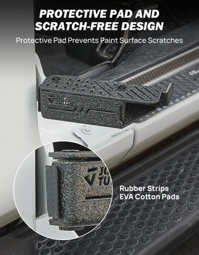 JOYTUTUS foot pegs mounted on door hinge showing protected paint and support