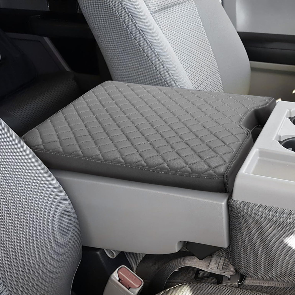 JOYTUTUS front view of gray center console cover showing neat fit and protection