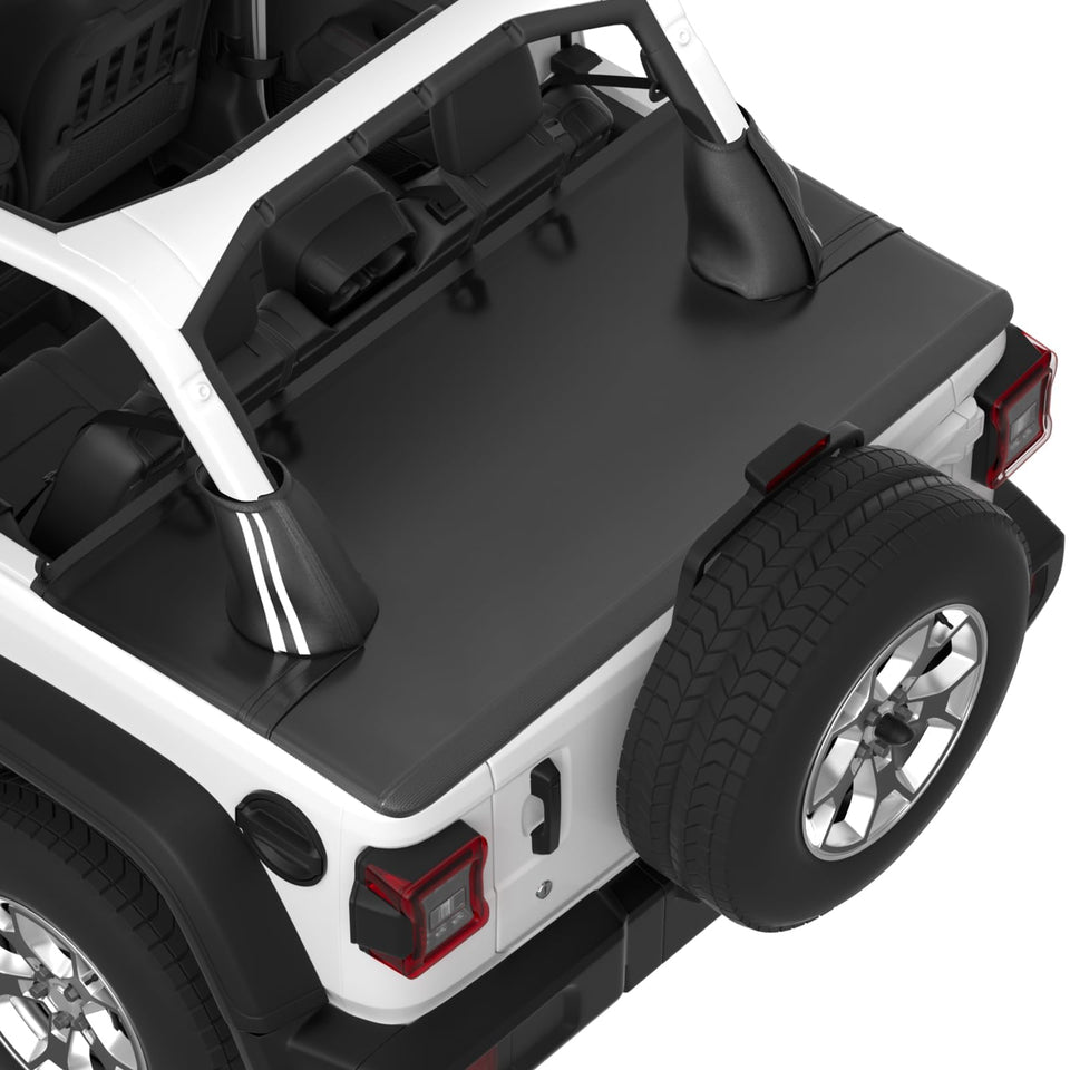 JOYTUTUS front view of tonneau cover fitted on Wrangler showing weatherproof protection