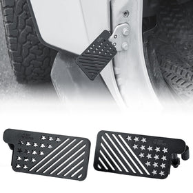 JOYTUTUS front view of foot pegs showing bolt-on hardware and US flag pattern benefits durability