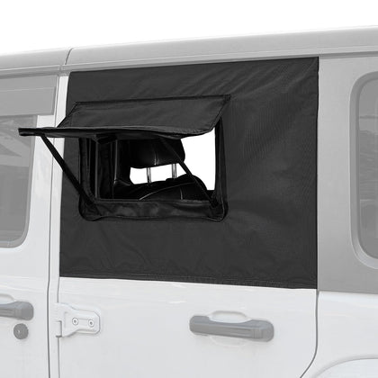 JOYTUTUS front packaging showing two black rear side window covers benefits protection